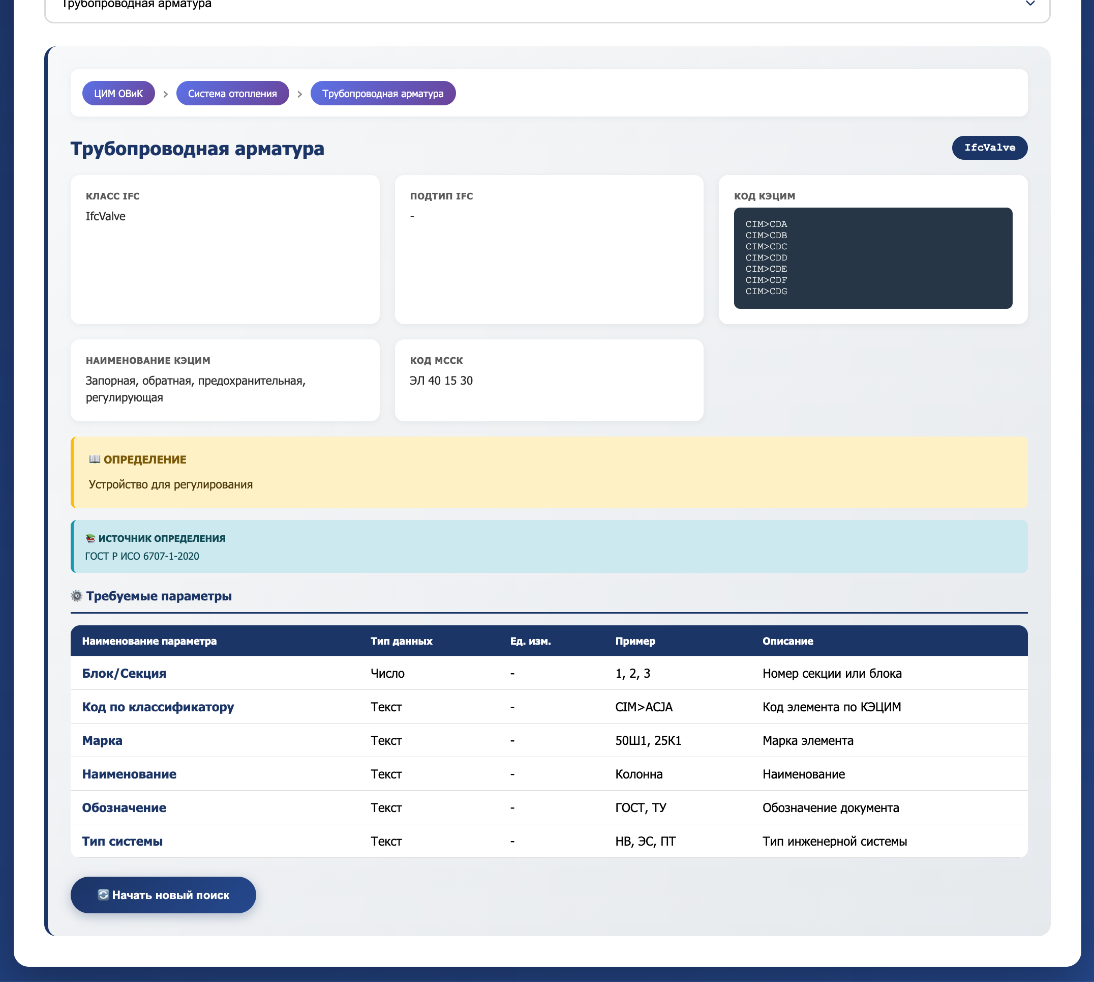 IfcValve и требования к нему в формате HTML